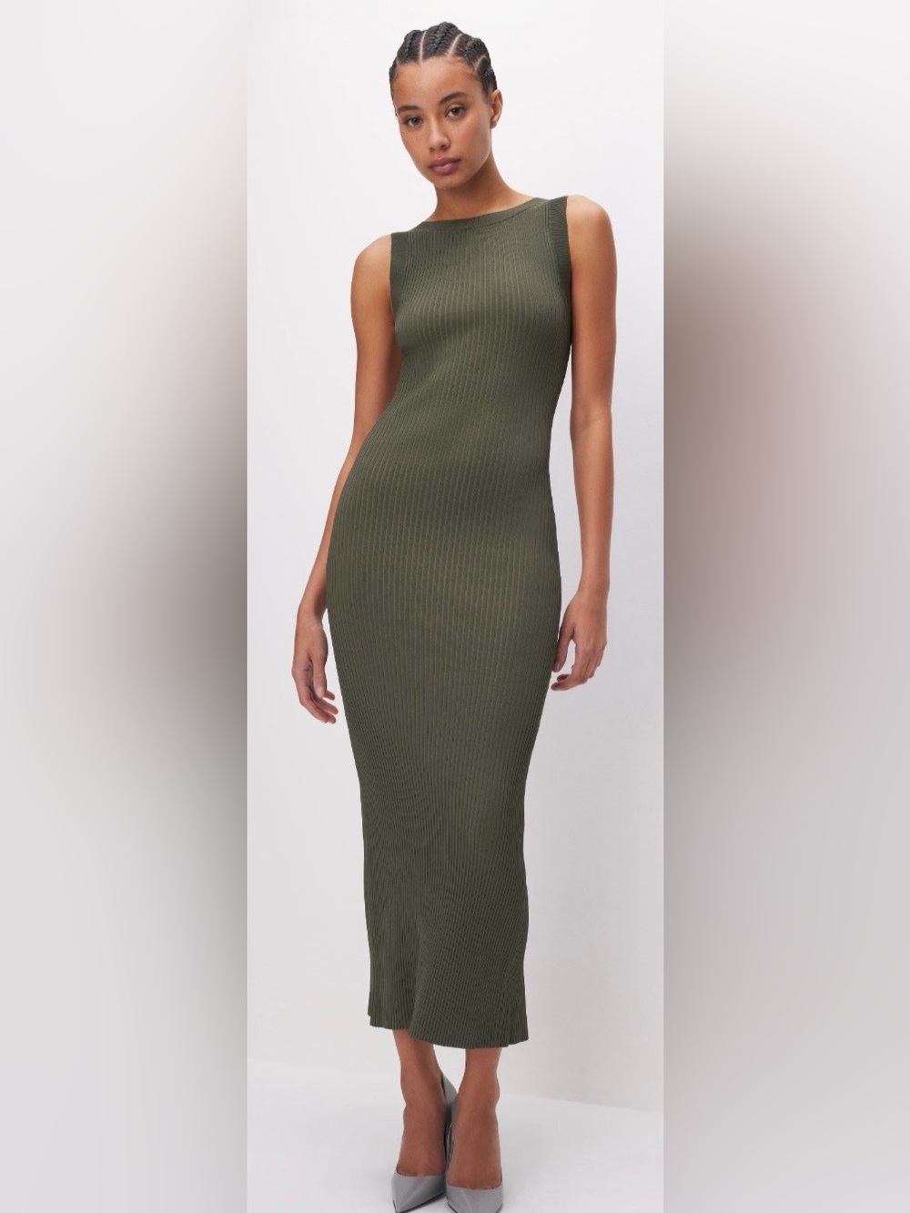 Good American Olive Green Sleeveless Maxi Dress